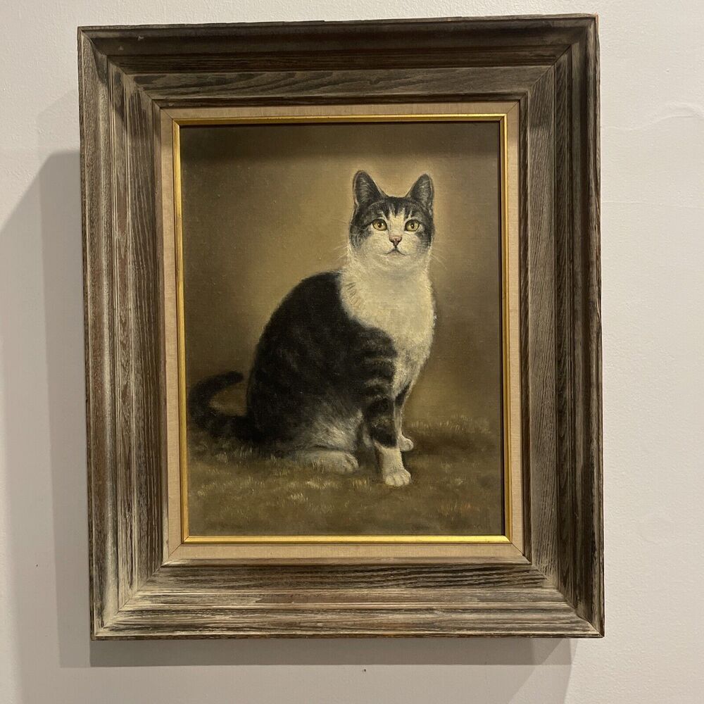 Ginnie Crozier Otis Oil Painting on Canvas - Little Cat Framed 20.5in X 24.5in